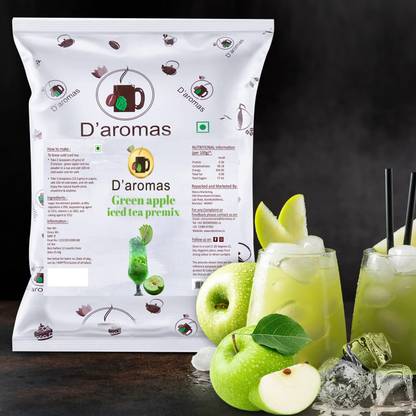 D'aromas Green Apple Ice Tea Premix 2.5kg, Instant & Refreshing Summer Drink Green Apple Iced Tea Pouch