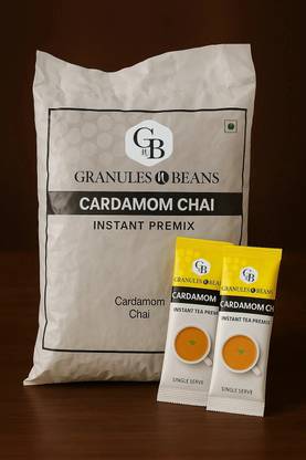 Granules and Beans Cardamom Tea Instant Premix - Value Pack of 50 Serving Tea| 100% Natural Elaichi Chai Instant Premix | 50 Sachets of 14gms Each Chai for Immunity & Freshness Cardamom Instant Tea Pouch