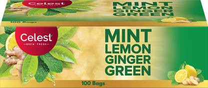 Celest Green Tea, 100 Tea Bags - Mint Lemon Ginger| Tea Bags | Green Tea | Mint, Lemon, Ginger Green Tea Bags Box