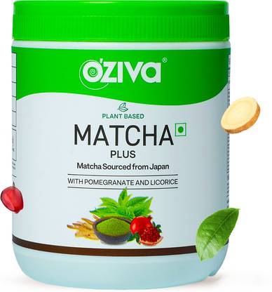 OZiva Plant Based Matcha Plus(With Licorice & Activated Charcoal) for Skin Pigmentation Herbs Matcha Tea Plastic Bottle