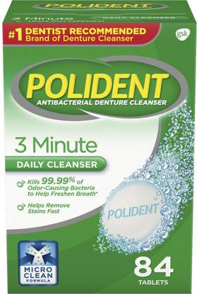 Polident 3 Minute Triple Mint Freshness Antibacterial Denture Cleanser Tablets - 84 CT Teeth Whitening liquid