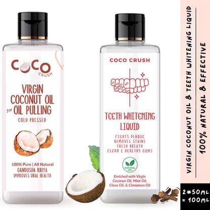COCO CRUSH Combo of Ayurvedic Coconut Oil Pulling & Teeth Whitening Liquid (2*50ml) Teeth Whitening liquid