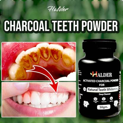 HALDER Pure Charcoal Powder for Teeth | Gukta Stain & Yellow Removal 50gs Teeth Wipe