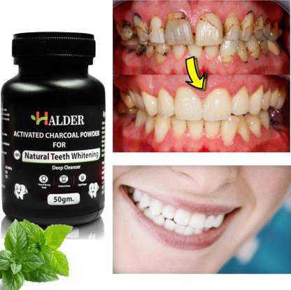 Halderstores Charcoal powder for teeth | pack of 2 Teeth Wipe