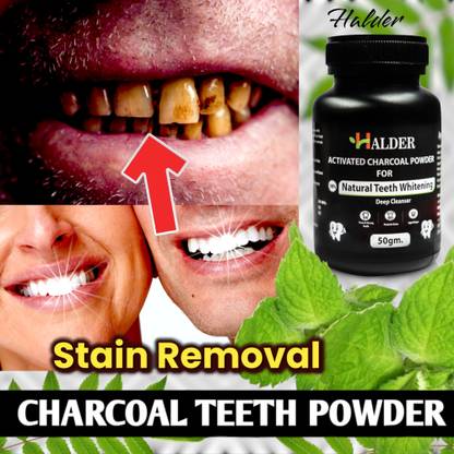 HALDER 100% Pure Natural Charcoal Powder for Teeth | Tartar, Stain | 50gr Teeth Wipe
