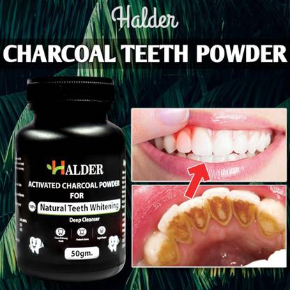HALDER 100% Natural Charcoal Powder for Tooth | Gukta Stains Removal 50gs Teeth Wipe