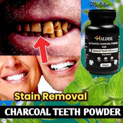 HALDER 100% Natural Charcoal Tooth Powder- For Instant Teeth Whitening pack of 1 Teeth Wipe