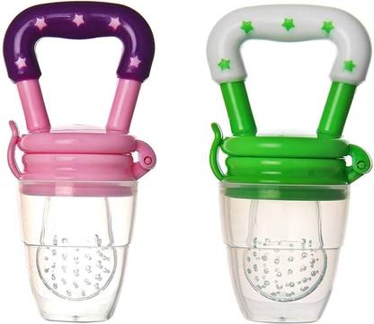 IRSHYAN KIDZGHAR Baby Food Feeder||Fruit Feeder Pacifier||Fruit Nibbler-Best Toy Fruit Teether||Soft Silicone Fruit Teether for Babies||Fridge & Dishwasher Safe||100% BPA-Free Teether (Pink+Green) Teether and Feeder
