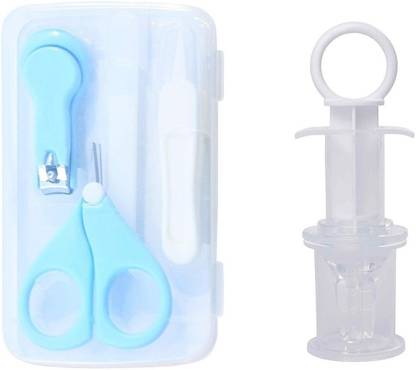 TINNY TOTS Baby 4 In 1 Grooming Pedicure Manicure Nail Kit With Medicine Dropper Teether and Feeder