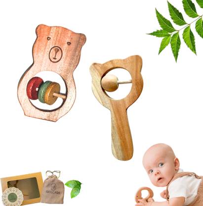gulcasa 100% Neem Wood Teethers (set of 2) for babies | 100% natural Teether