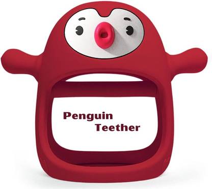 PLAYLO Never Drop Penguin - BPA-Free Silicone Toy | Tooth pacifier Teether (Red) Bath Toy