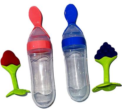 MSNL NEW MS BABY BORN 2 SPOON BOTTLE, 2 TEETHER FEEDER BOTTLE BABY USE, MULTICOLOR Feeder