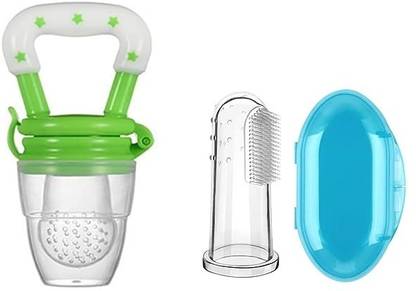 Vadhavan BPA Free-Baby Fruit Nibbler with Silicone Finger Brush with Extra Safe Covers Soother