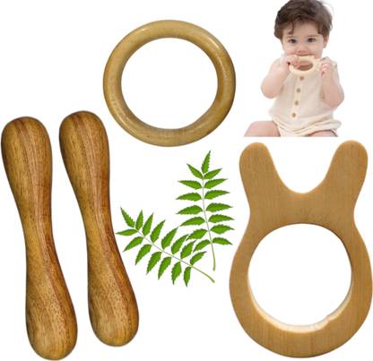 Shreeja Shilpcraft Organic Neem Wood Teether Natural Neem Wood Antibacterial and Good for health Feeder