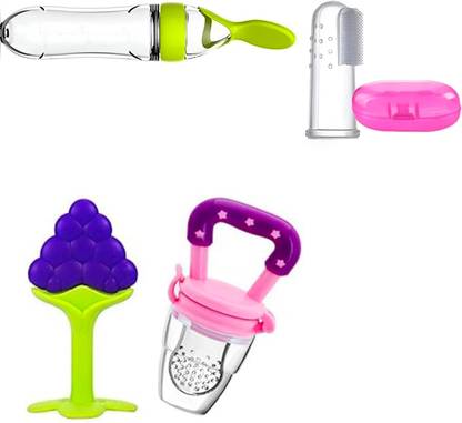 veeransh Silicone Baby Spoon Bottle with rattle fruit nibbler feeder Finger Tooth Brush Feeder