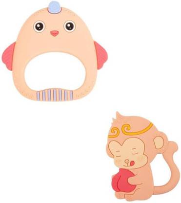 RUKAN BabyTeetherToy,6-48 monthsToddler&Children Gums PainRelief Monkey & Hen Orange Teether