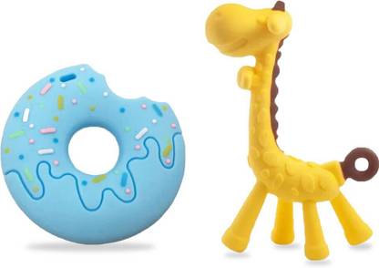 Chinmay Kids Silicone Baby Teether Giraffe and Donut Shape Baby Teething Toy Cartoon BPA Free Teether