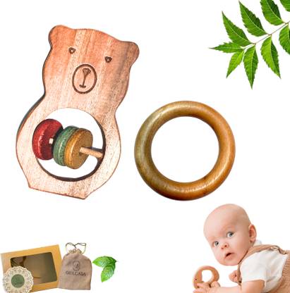 gulcasa NEEMWOOD TEETHER (SET OF 2) TEDDY + RING, 100% NTURAL Teether