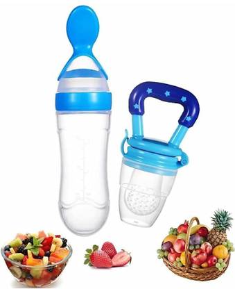 Baby Hashtag Combo of Food Feeder & Baby Fruit Nibbler 3 -24 M Baby - silicone (Blue) Teether and Feeder
