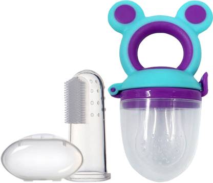 TINNY TOTS Premium Baby Fresh Fruit Food Nibbler & Soft Bristle Finger Tooth Brush Teether and Feeder