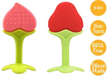 SuperDaze Silicone BPA Free Fruit Shape Teethers for Baby/Infants (Peach & Strawberry) Teether