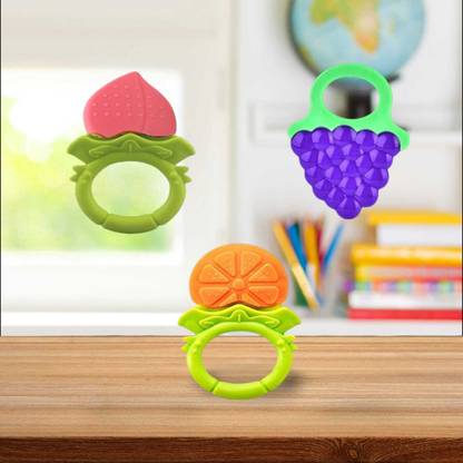 Joy Buzz Soft & Safe Fruit-Shaped Baby Teether (Peach & Yellow & Blue) (Set of 3) Teether