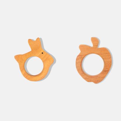erenjoy Eco-Friendly Neem Wood Teethers - Rabbit and Apple Shapes Teether