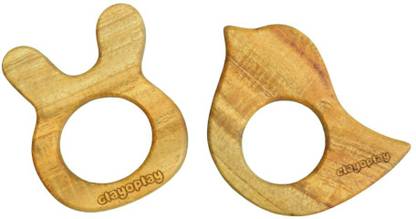 Clayoplay Earth Friendly Neem Wood Teething Toys For Babies - Bird & Bunny Teether