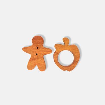 erenjoy Neem Wood Teethers - Man and Apple Shapes for Natural Teething Comfort Teether