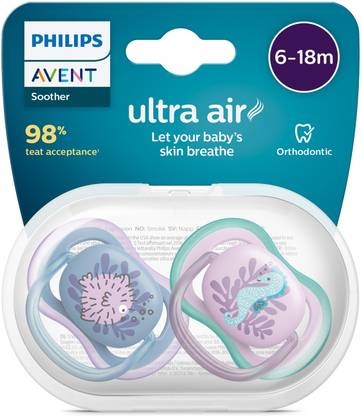 Philip Avent Ultra Air Soother | SCF085/61 | Multicolor | 6-18M | 98% acceptance* | Pack of 2 Soother