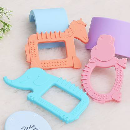 R for Rabbit Tiny Bites Safari – Cute Baby Silicone Teether Pack of 3 Teether and Feeder