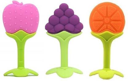 SuperDaze Baby Fruit Shape Silicone Teether for Baby, Teething Toys for Babies (Pack of 3) Teether