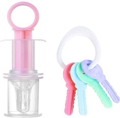 TINNY TOTS Baby Multipurpose Feeding Medicine Dropper Feeder & Key Shape Rattle BPA Free Teether and Feeder