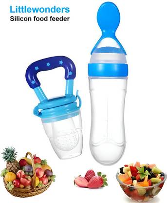 Littlewonders Baby Squeezy Food Grade Silicone Feeder Bottle with Spoon Feeder For Baby - 90ml Teether and Feeder