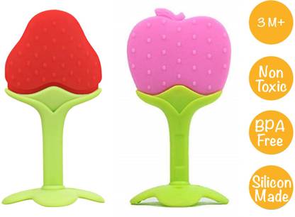 Drisona' Silicone BPA Free Fruit Shape Teethers for Baby/Infants (Strawberry & Apple) Teether