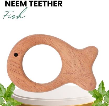 opatoys Wooden Neem Teether Fish For 0 to 24 Months Babies Teether