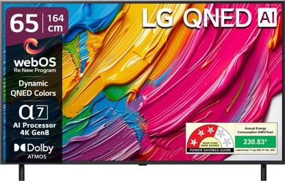 LG QNED 8AA 164 cm (65 inch) Ultra HD (4K) QNED Smart WebOS TV 2025 Edition with Alpha7 AI Processor 4K Gen8 | Dynamic QNED Color | AI Brightness Control | 4K Expression Enhancer | NEW AI Magic Remote | AI Search with MS Copilot | AI Sound Pro (9.1.2 ch) | Dolby Atmos | Chromecast Built-in