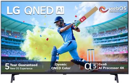LG QNED 75 108 cm (43 inch) Ultra HD (4K) QNED Smart WebOS TV with Alpha5 AI Processor 4K Gen6, AI Picture Pro, ThinQ AI, 60 Hz Refresh Rate, Game Optimizer, Magic Remote Control, 5-Year Guaranteed with New OS Experience