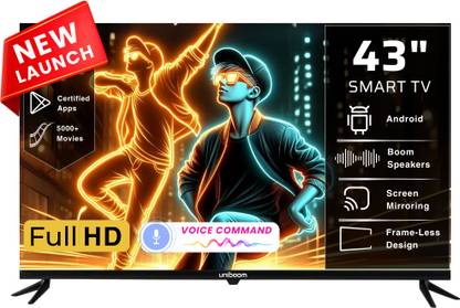 Uniboom Astra 108 cm (43 inch) Full HD LED Smart Android TV 2025 Edition with Voice Control App | 500+ Movies | 1000+ Certified Apps | Profile Mode| Aura Vision | Mobile Cast (43S-ULT-AED)