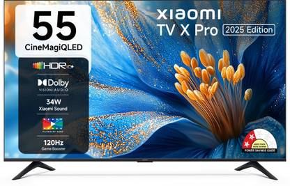 XIAOMI by Mi X Pro CineMagiQLED 138 cm (55 inch) QLED Ultra HD (4K) Smart Google TV 2025 Edition with Dolby Vision | HDR 10+ | 32 GB Storage | 34W Dolby Audio | Xiaomi Sound | Film-maker Mode | 120 Hz Game Booster