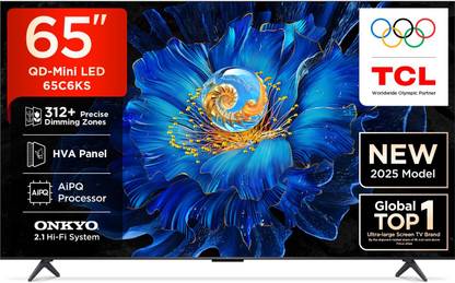 TCL C6KS 164 cm (65 inch) Ultra HD (4K) Mini LED Smart Google TV 2025 Edition with High HDR Brightness | 312+ Dimming Zones | AiPQ Processor | 40 W Dolby Atmos | ONKYO 2.1 Hi-Fi System
