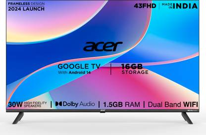 Acer I PRO Series 108 cm (43 inch) Full HD LED Smart Google TV with Android 14 (Black) | 16GB Storage | 30W Dolby Audio
