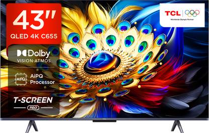 TCL C655 108 cm (43 inch) QLED Ultra HD (4K) Smart Google TV with T-SCREEN |Dolby Vision-Atmos | Hands-Free Voice Control
