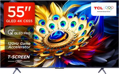 TCL C655 139 cm (55 inch) QLED Ultra HD (4K) Smart Google TV T-SCREEN |Dolby Vision-Atmos | Hands-Free Voice Control| 120 Hz game Accelerator
