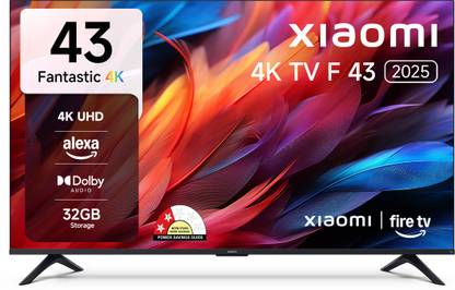 XIAOMI by Mi F Series 108 cm (43 inch) Ultra HD (4K) LED Smart Fire TV 2025 Edition with Dolby Audio | Box Speakers | Alexa | 32GB Storage | Filmmaker Mode