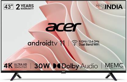Acer I Series 109 cm (43 inch) Ultra HD (4K) LED Smart Android TV with Android 11, 30W Audio, MEMC (2022 Model)