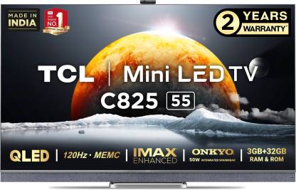TCL C825 139 cm (55 inch) QLED Ultra HD (4K) Smart Android TV Mini LED TV,Dolvy Vision IQ, Hands-Free Voice Control, + HDR 10+, AI-IN, T-cast |Works with Alexa