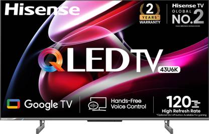 Hisense U6K 108 cm (43 inch) QLED Ultra HD (4K) Smart Google TV with Hands Free Voice Control, Vision and Atmos