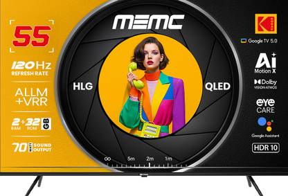 KODAK MotionX 139 cm (55 inch) QLED Ultra HD (4K) Smart Google TV with 70W Sound Output | 4 Speaker | 550 Nits Brightness | Precise Dimming | HDR10+ | Dolby Atmos | Dolby Vision | 120 Hz Refresh Rate | HLG | ALLM & VRR | Eyecare | Google Assistant | Bezel Less Design  (55MX8888)
