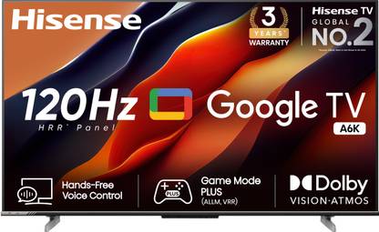 [For SBI Credit Card] Hisense A6K 139 cm (55 inch) Ultra HD (4K) LED Smart Google TV 2023 Edition with Hands Free Voice Control, Dolby Vision & Atmos and HRR 120 Hz Mode  (55A6K)